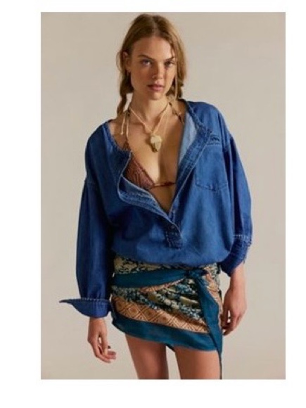 FREE PEOPLE We The Free Denim Dreaming Pullover Henley